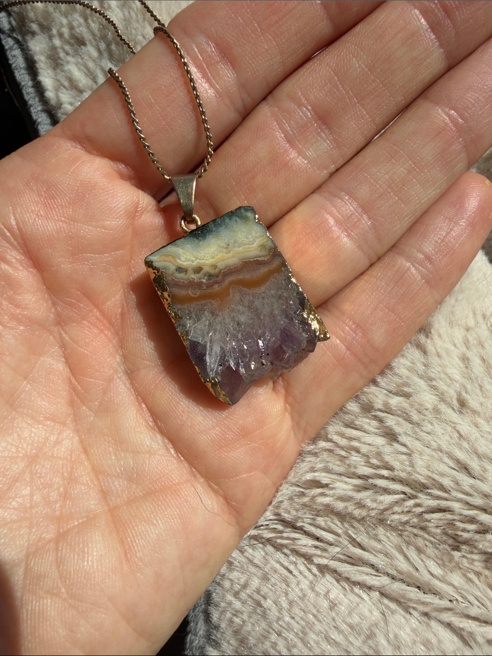Raw cut amethyst  23” chain necklace
